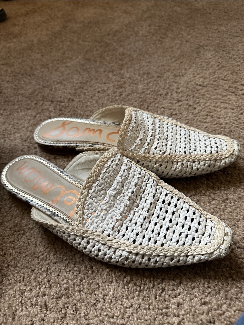 Sam Edelman Cream Woven Pointed-Toe Mules